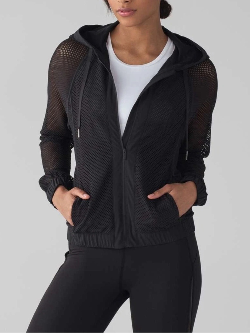 Lululemon Mesh On Mesh Full Zip Track Jacket Pockets Black LW4AGNS size medium
